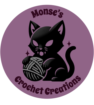 Monse's crochet Creation logo - black cat with yarn ball